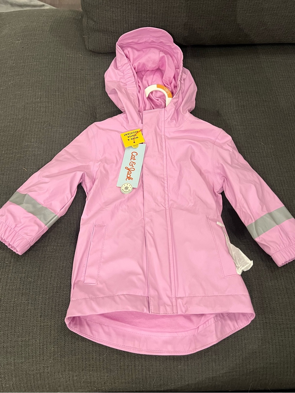 Cat & Jack Light Pink Hooded Kids Raincoat with Reflective Bands